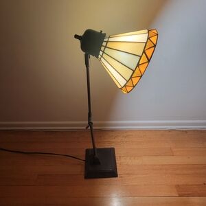 Stained Glass Table Lamp with Orange and White Accents